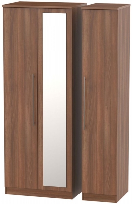 Product photograph of Sherwood Noche Walnut 3 Door Tall Mirror Wardrobe from Choice Furniture Superstore