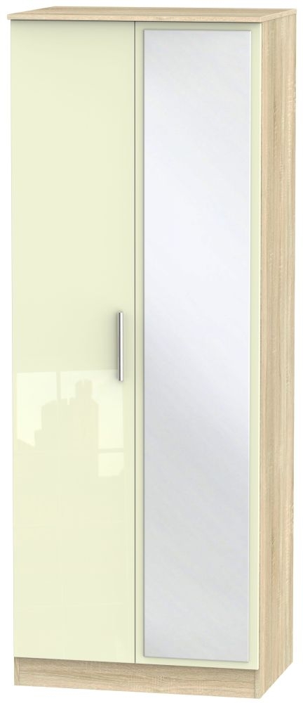 Contrast 2 Door Mirror Wardrobe - High Gloss Cream and Bardolino - CFS ...
