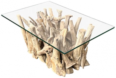 Driftwood Rectangle Coffee Table With 100x70cm Glass