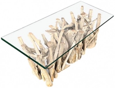 Driftwood Rectangle Coffee Table With 120 X 60cm Glass