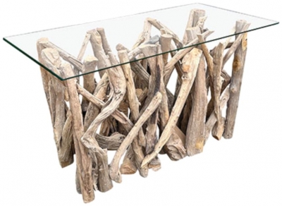 Driftwood Console Table With 120x47cm Glass