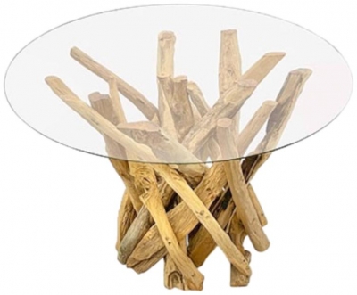 Root Driftwood Coffee Table With 90cm Round Glass