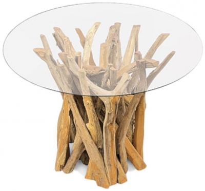 Root Driftwood Round Dining Table With 120cm Round Glass