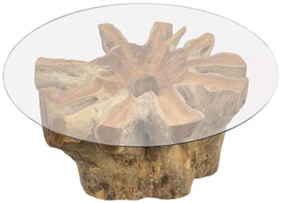 Root Lombok Coffee Table Round Small With 90cm Round Glass