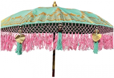 Bali Sun Parasol Mint Green With Pink Candy Fringe 2m