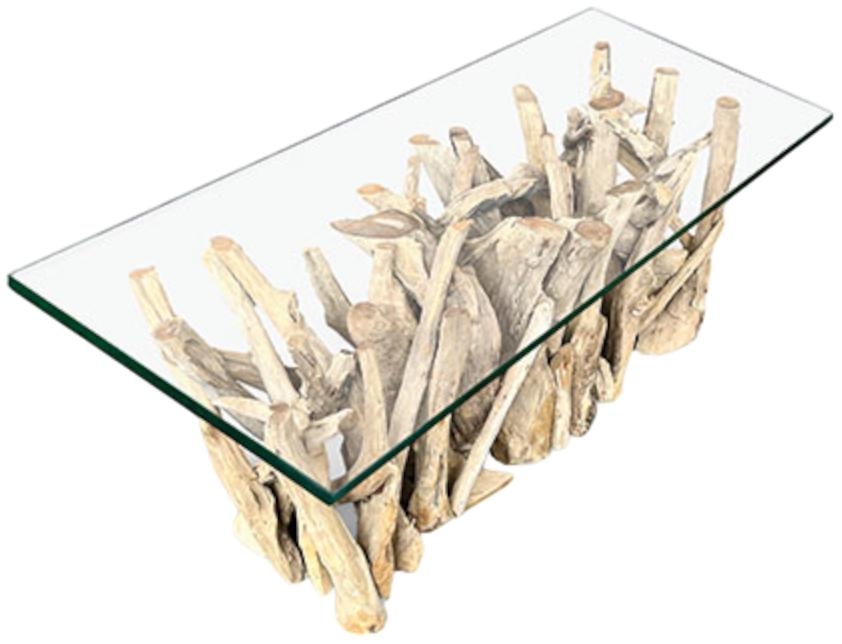 Driftwood glass on sale coffee table