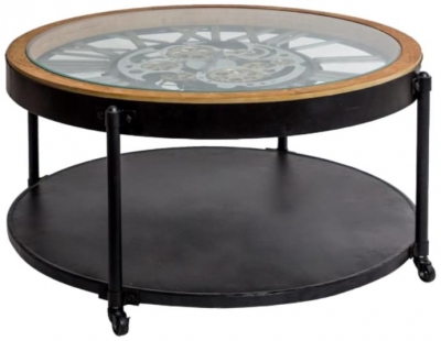 Product photograph of Industrial Moving Gears Clock Coffee Table - 89cm X 48cm from Choice Furniture Superstore