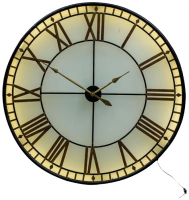 Large Black And Gold Back Lit Glass Westminster Wall Clock 120cm X 120cm