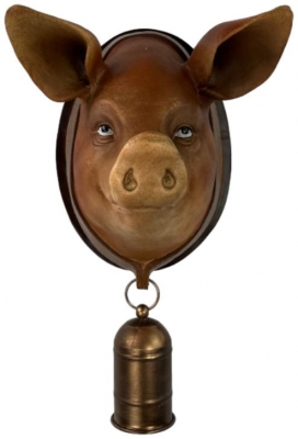 Product photograph of Large Pig With Bell Wall Head Set Of 2 from Choice Furniture Superstore