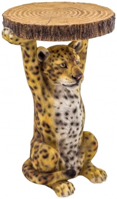 Product photograph of Leopard Holding Trunk Slice Side Table from Choice Furniture Superstore