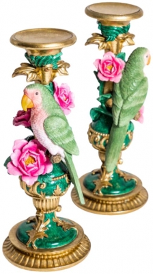 Multi Coloured Pair of Ornate Parrot Candle Holders - 12.5cm x 30.5cm