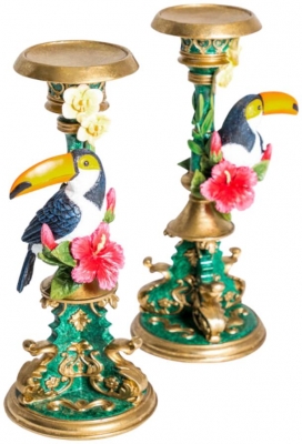 Product photograph of Multi Coloured Pair Of Ornate Toucan Candle Holders from Choice Furniture Superstore