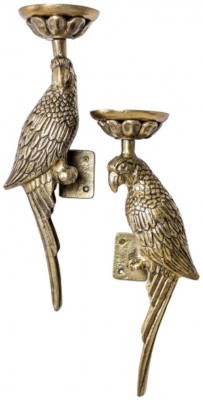 Pair of Large Antique Gold Parrot Wall Sconces
