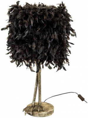 Product photograph of Antique Silver Large Bird Leg Table Lamp With Black Feather Shade from Choice Furniture Superstore