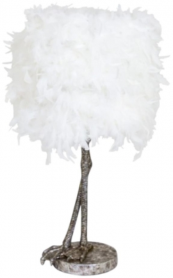 Product photograph of Antique Silver Large Bird Leg Table Lamp With White Feather Shade from Choice Furniture Superstore
