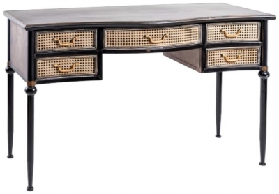 Product photograph of Antiqued Black Desk With Rattan Drawers from Choice Furniture Superstore
