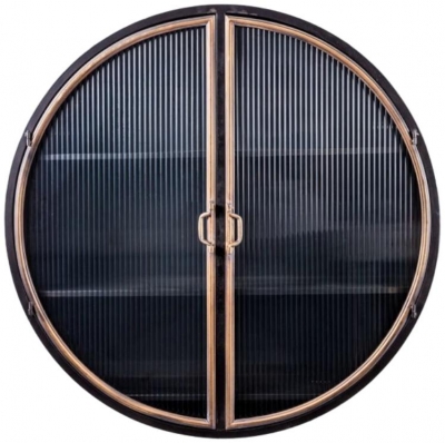 Product photograph of Black And Antique Gold Orwell Large Round Wall Cabinet from Choice Furniture Superstore