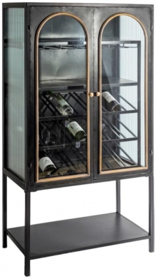 Product photograph of Black And Antique Gold Orwell Wine Storage Cabinet from Choice Furniture Superstore