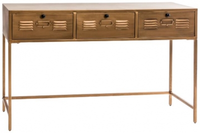 Product photograph of Brushed Antique Gold 3 Drawer Console Table from Choice Furniture Superstore