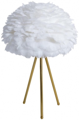 Product photograph of Brushed Brass Tripod Table Lamp With White Feather Shade from Choice Furniture Superstore