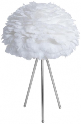 Chrome Tripod Table Lamp With Feather Shade