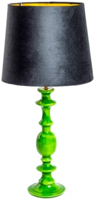 Product photograph of Green Gloss Wooden Table Lamp With Metallic-lined Velvet Shade from Choice Furniture Superstore