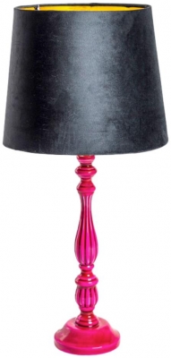 Hot Pink Gloss Wooden Table Lamp With Metalliclined Velvet Shade