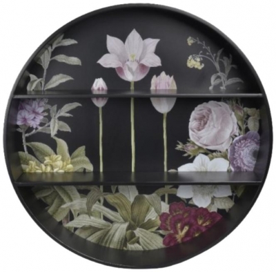 Image of Large Black Floral Wall Unit with Shelves