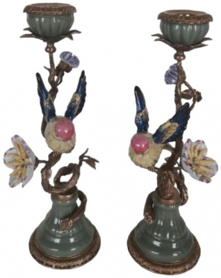 Product photograph of Multi Coloured Pair Of Ornate Bird Candle Holders from Choice Furniture Superstore