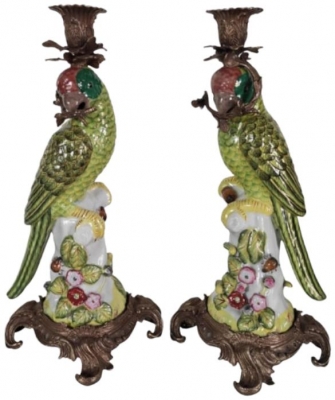 Product photograph of Multi Coloured Pair Of Ornate Parrot Candle Holders from Choice Furniture Superstore