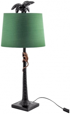 Product photograph of Palm Tree With Climbing Monkey Table Lamp With Green Shade from Choice Furniture Superstore