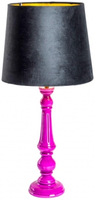 Purple Gloss Wooden Table Lamp With Metalliclined Velvet Shade