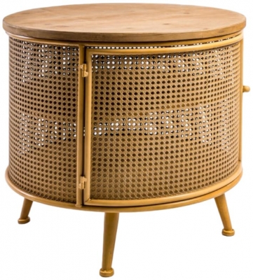 Product photograph of Rustic Rattan Retro Round Side Cabinet from Choice Furniture Superstore
