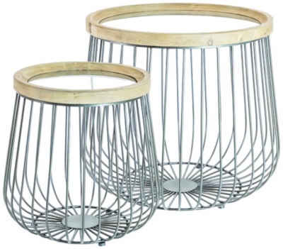 Product photograph of Set Of 2 Iron Wood And Glass Round Side Tables from Choice Furniture Superstore