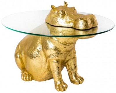 Product photograph of Large Gold Hippo Glass Top Side Table from Choice Furniture Superstore