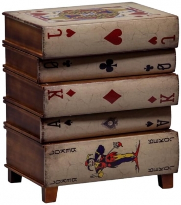 Product photograph of Antiqued Stacked Playing Card Books Side Cabinet from Choice Furniture Superstore