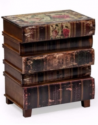 Product photograph of Antiqued Stacked Books Side Cabinet from Choice Furniture Superstore