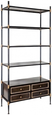 Antiqued Black And Gold Tall Shelving Unit