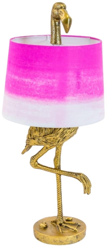 Antique Gold Flamingo Table Lamp with Pink and White Shade