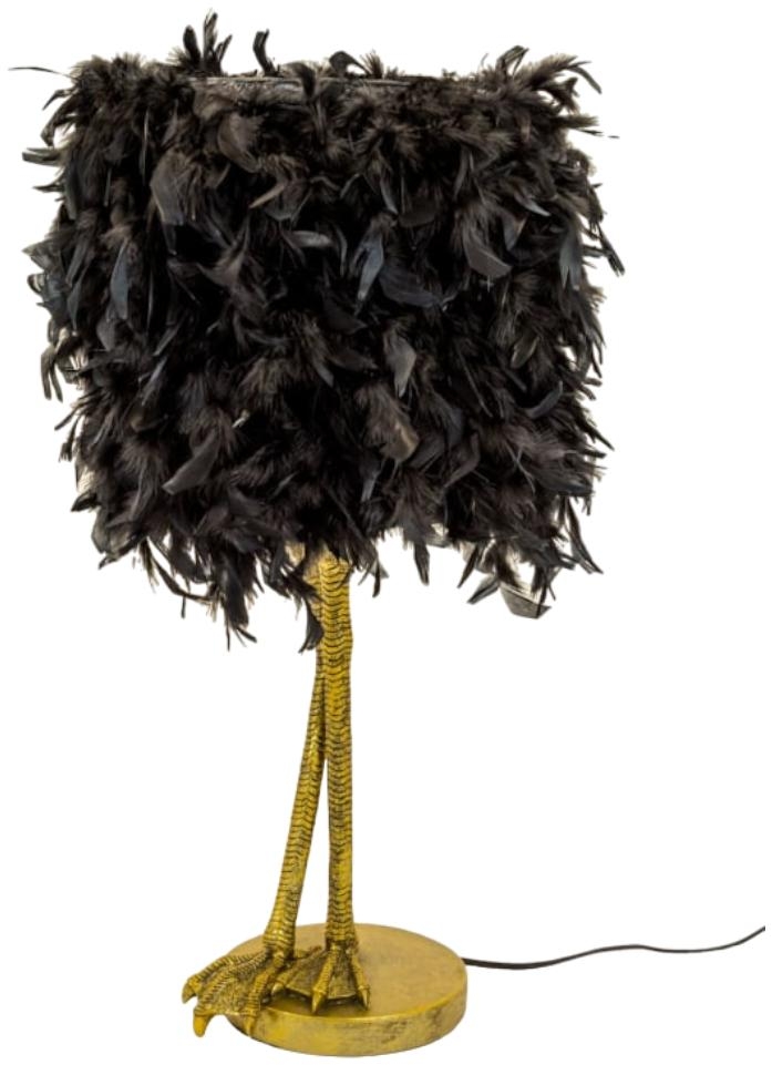 Antique Gold Large Bird Leg Table Lamp with Black Feather Shade