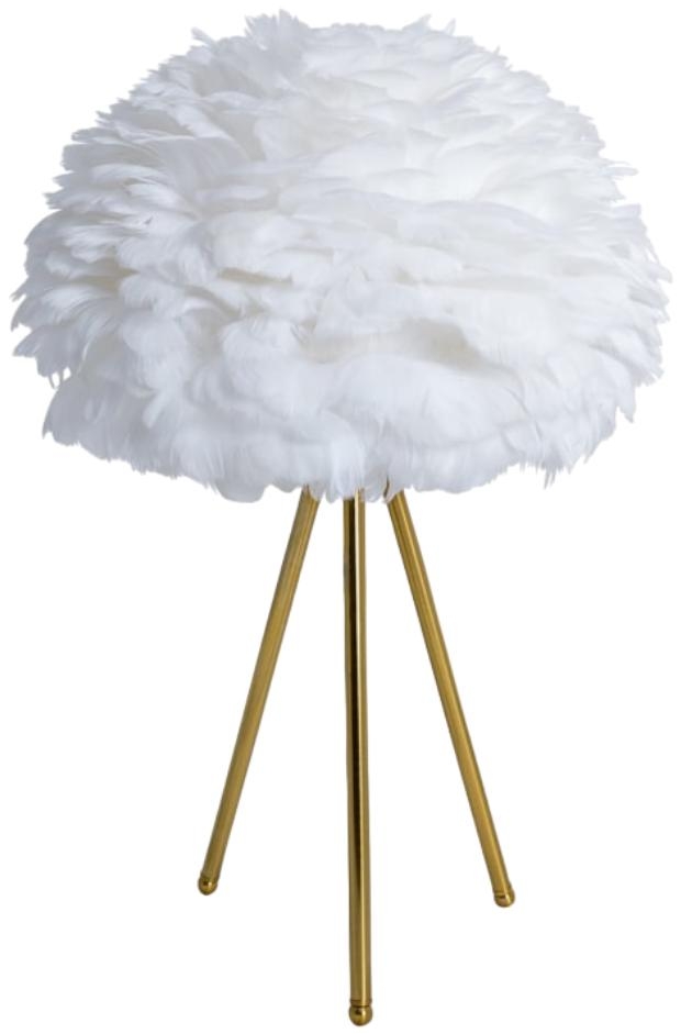 Brushed Brass Tripod Table Lamp with White Feather Shade