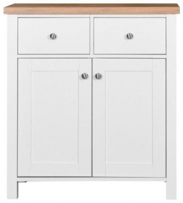 Product photograph of Astbury White And Oak 2 Door 2 Drawer Compact Sideboard from Choice Furniture Superstore