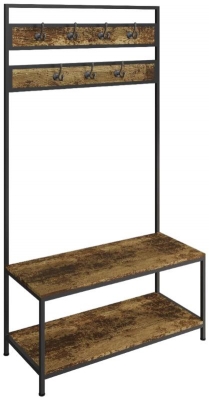 Product photograph of Bala Rustic Oak Shoe Bench With Coat Rack from Choice Furniture Superstore