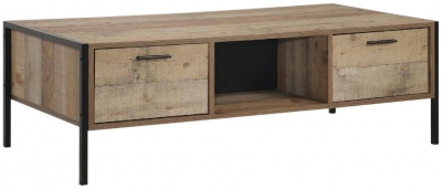 Product photograph of Stretton Rustic Industrial 4 Drawer Coffee Table from Choice Furniture Superstore
