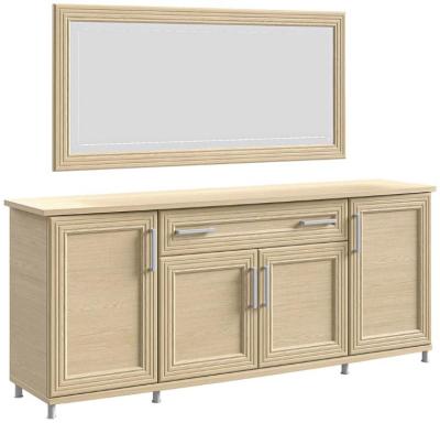 Product photograph of Sonia Light Oak Italian 4 Door Buffet Sideboard And Rectangular Mirror from Choice Furniture Superstore