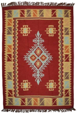 Multi Coloured Kilim Extra Large Wool Rug 140 X 200cm