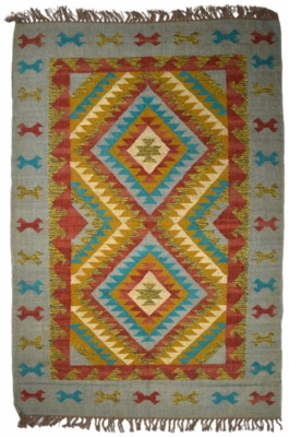 Wool And Jute Kilim Multi Coloured Rug
