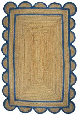 Scallop Blue Jute Rug 120cm X 180cm