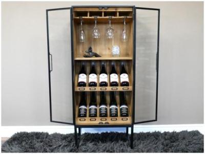 Product photograph of Dutch Black Metal And Wood 2 Door Wine Cabinet from Choice Furniture Superstore