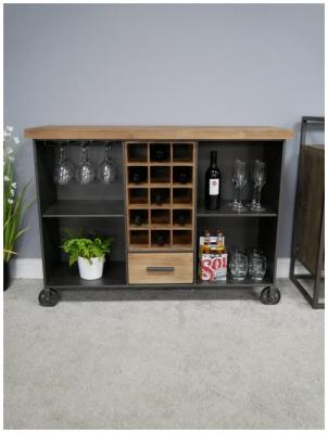 Dutch Fir Wood and Iron 1 Drawer Wine Cabinet